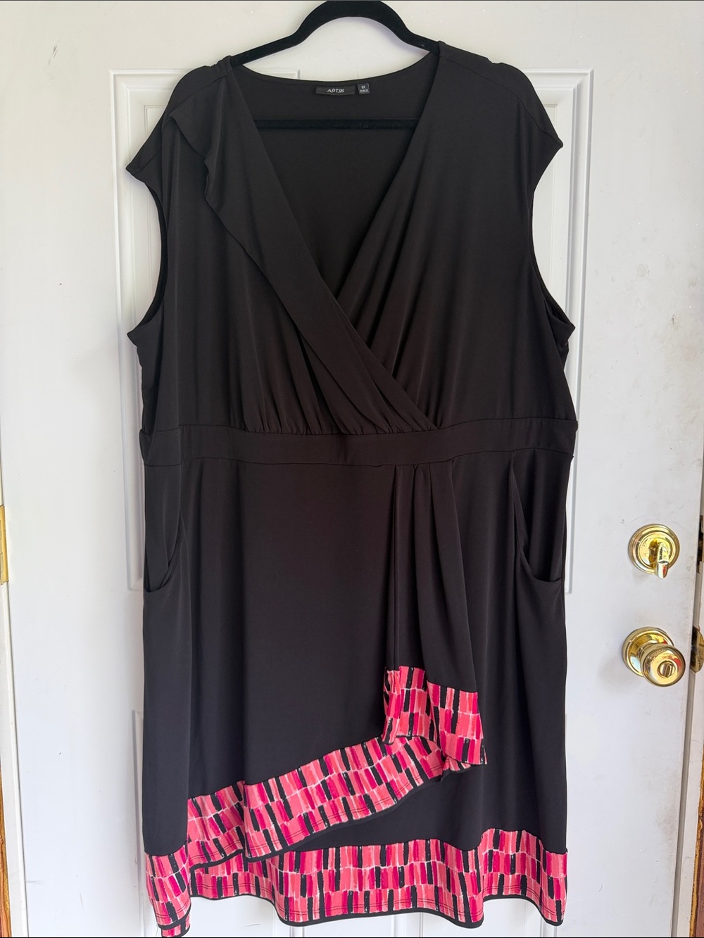 Apt. 9 Black Midi Dress with Pink Block-Print Hem